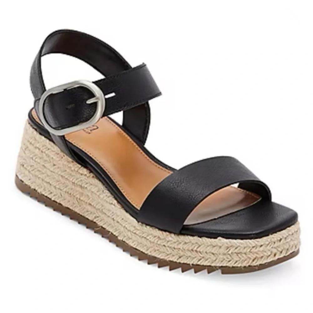 a.n.a Emily Black GenZ Wedge Sandals Espadrilles Platform Leather Size 11